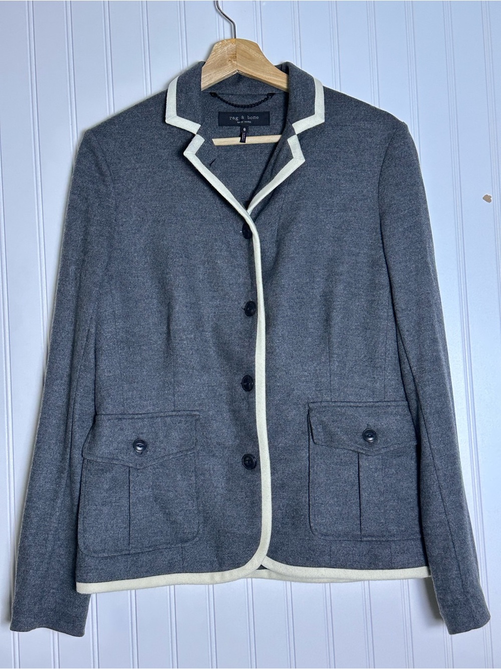 Rag & Bone Uni Wool Knit Blazer Button-Front 100% Wool unlined patch pockets 6 - Picture 4 of 11